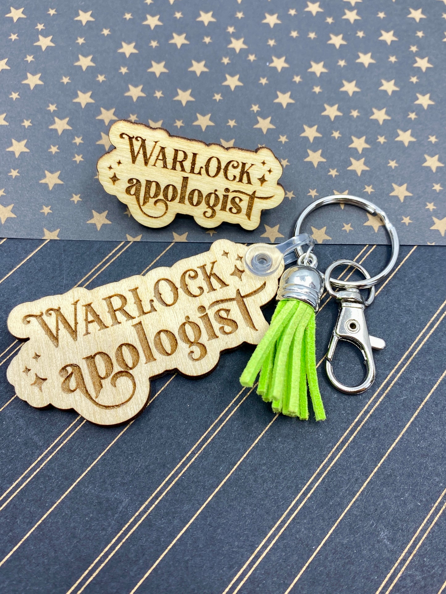 Warlock Apologist Wooden Keychain with Tassel
