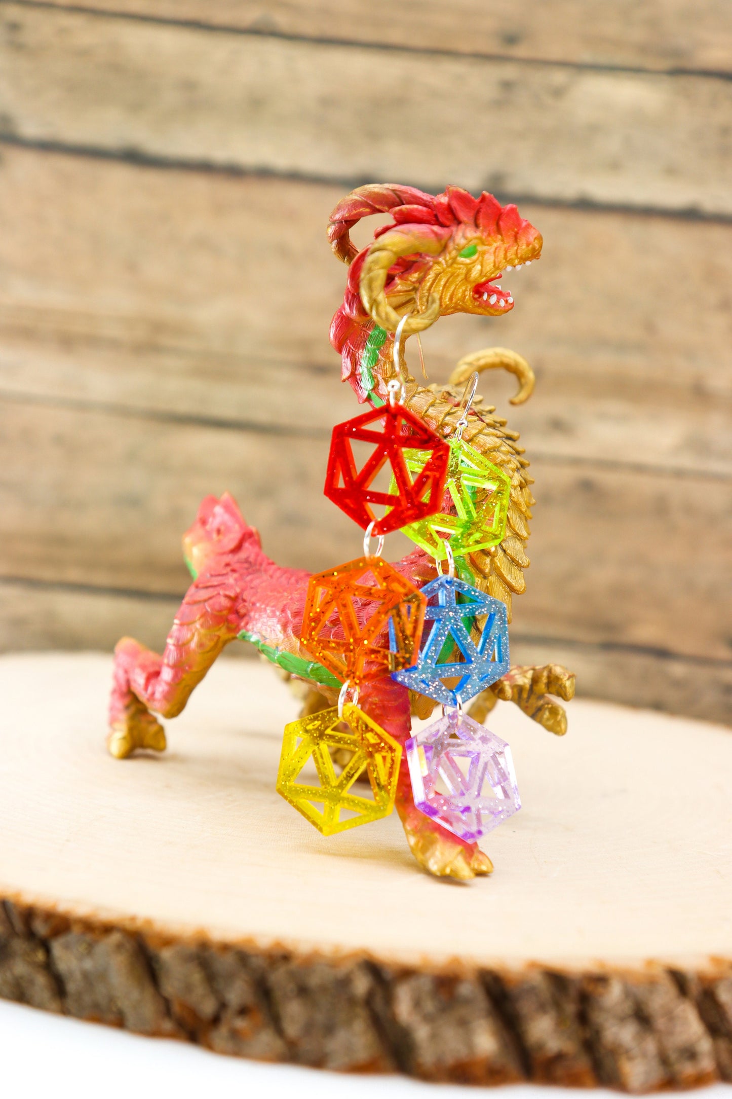 Rainbow D20 Acrylic Earrings