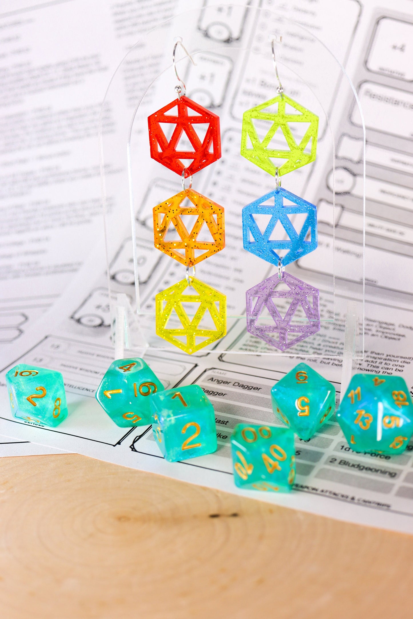 Rainbow D20 Acrylic Earrings