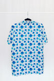 Blue and White Dice Print Button Down Shirt