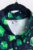 Green and Black Dice Print Button Down Shirt