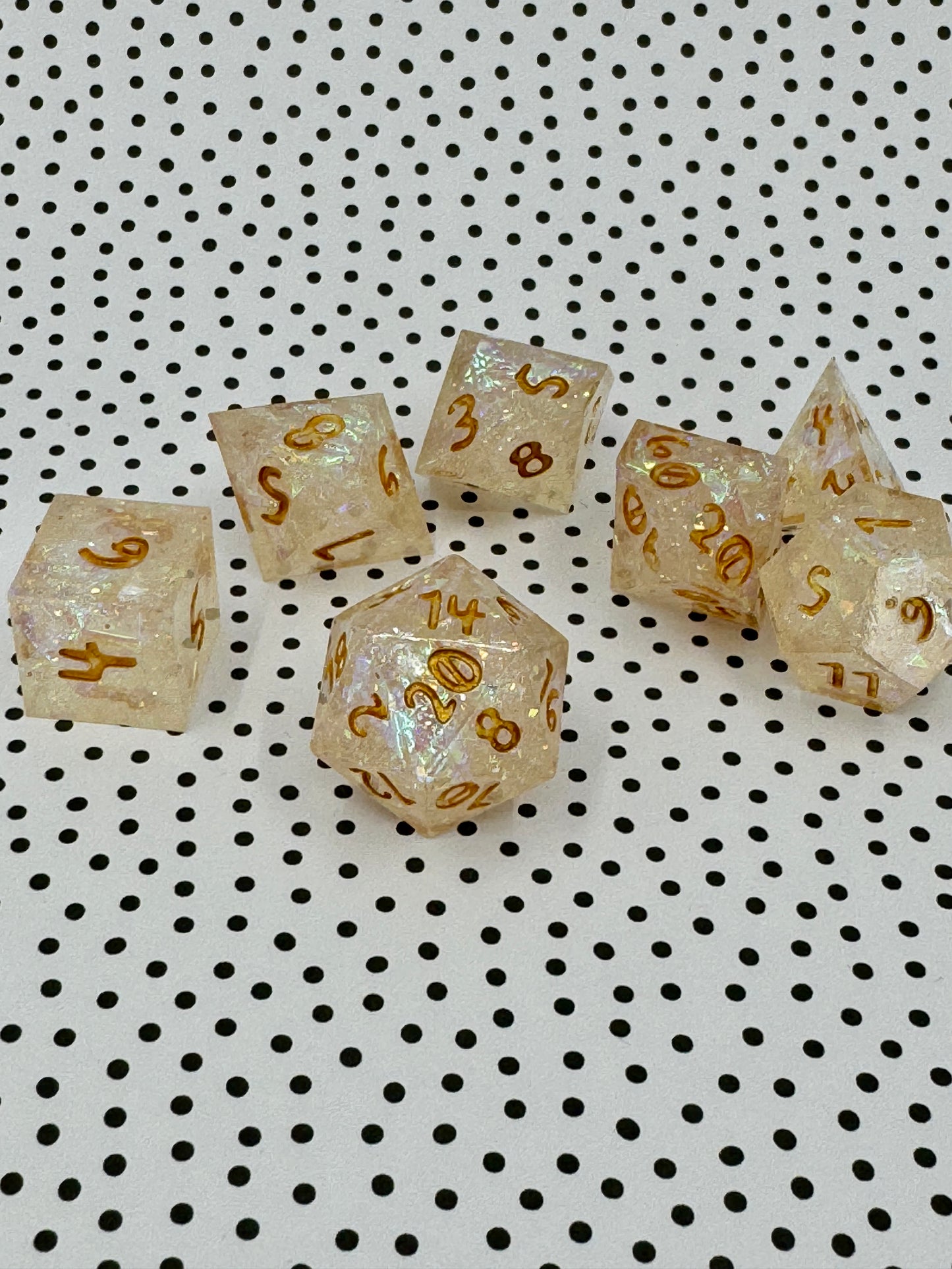 Rose Quartz Handcrafted Dice Set