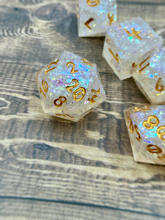 Rose Quartz Handcrafted Dice Set