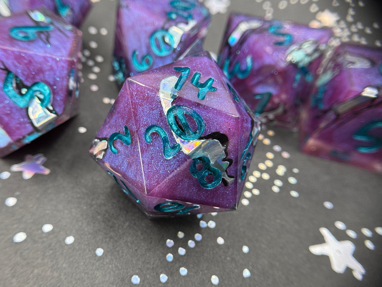 Silvery Barbs Handcrafted Dice Set