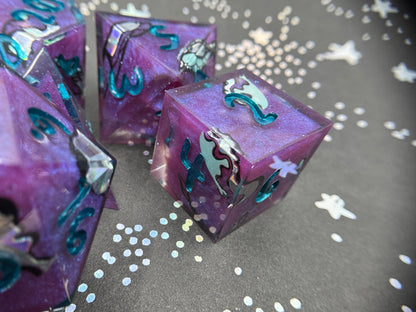 Silvery Barbs Handcrafted Dice Set