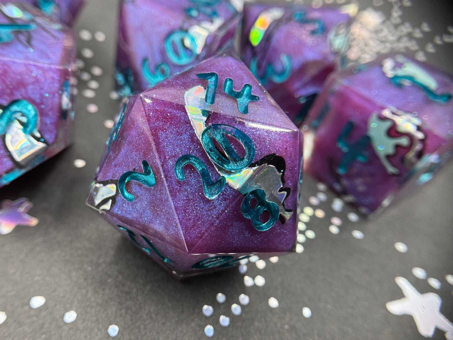 Silvery Barbs Handcrafted Dice Set