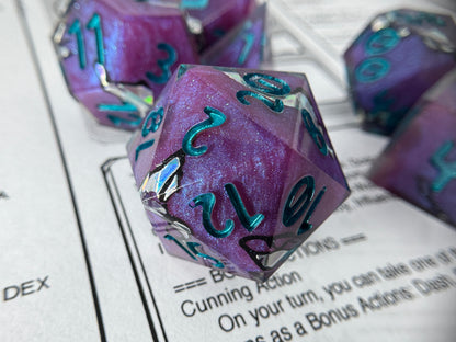 Silvery Barbs Handcrafted Dice Set