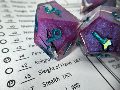 Silvery Barbs Handcrafted Dice Set