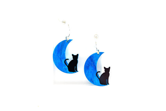 Cat in Moon Earrings