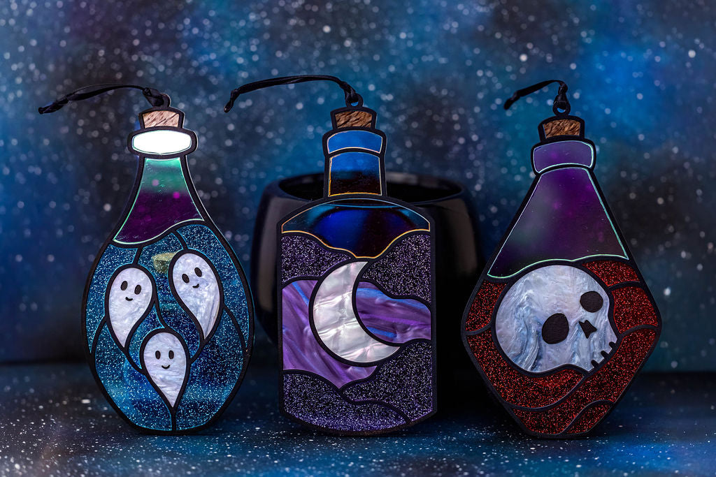 Apothecary Set of Three Acrylic Stained "Glass" Potion Bottles