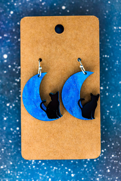Cat in Moon Earrings
