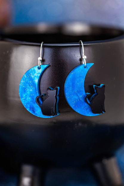 Cat in Moon Earrings