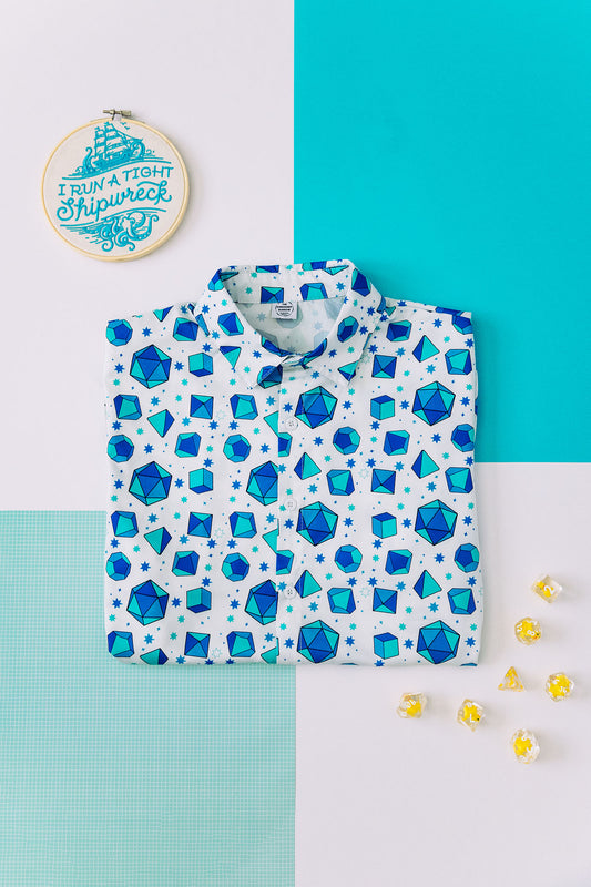 Blue and White Dice Print Button Down Shirt