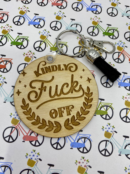 Kindly Fck Off Wooden Keychain with Tassel