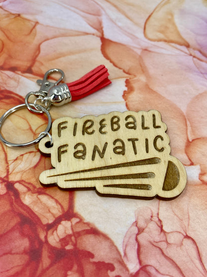 Fireball Fanatic Wooden Keychain with Tassel