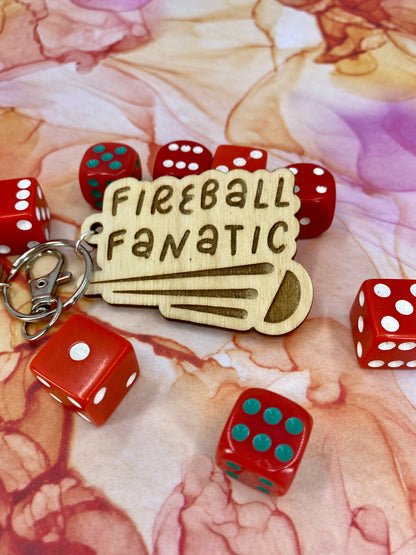 Fireball Fanatic Wooden Keychain with Tassel