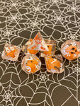Pumpkin Polyhedrals- 7 pc Polyhedral Dice Set With Tiny Pumpkins Inside