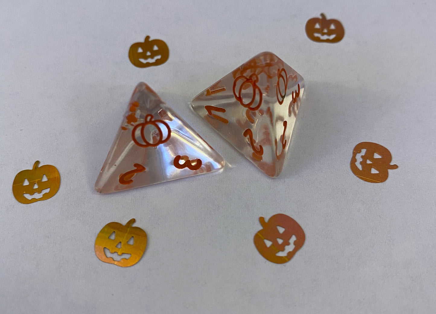 Pumpkin Polyhedrals- 7 pc Polyhedral Dice Set With Tiny Pumpkins Inside