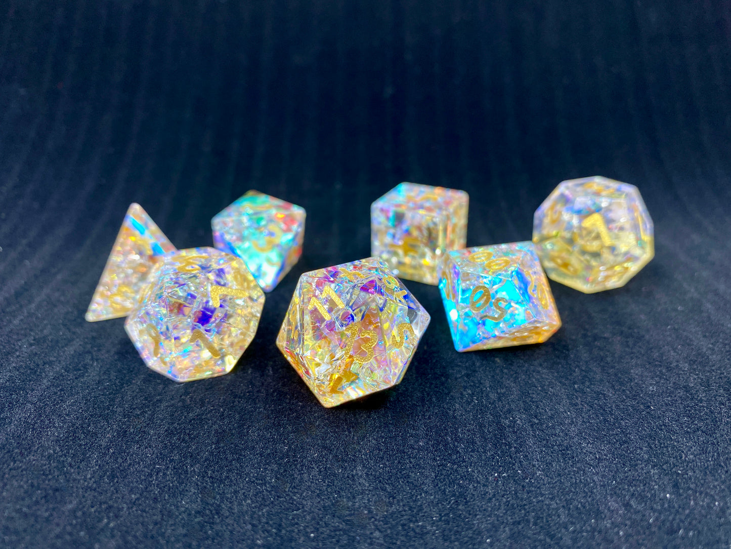 Chromatic Orb Rainbow Holographic Glass Dice Set