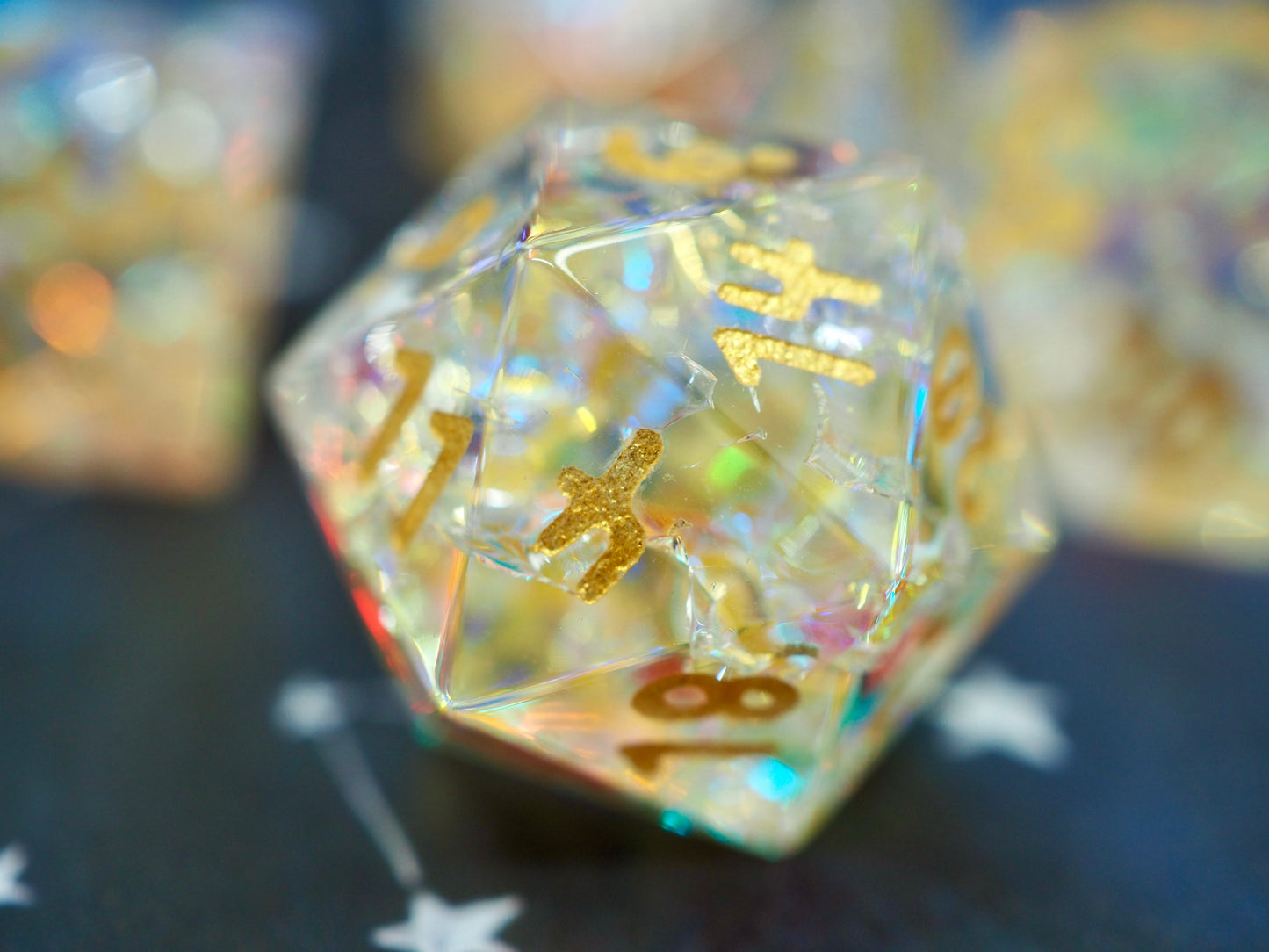 Chromatic Orb Rainbow Holographic Glass Dice Set