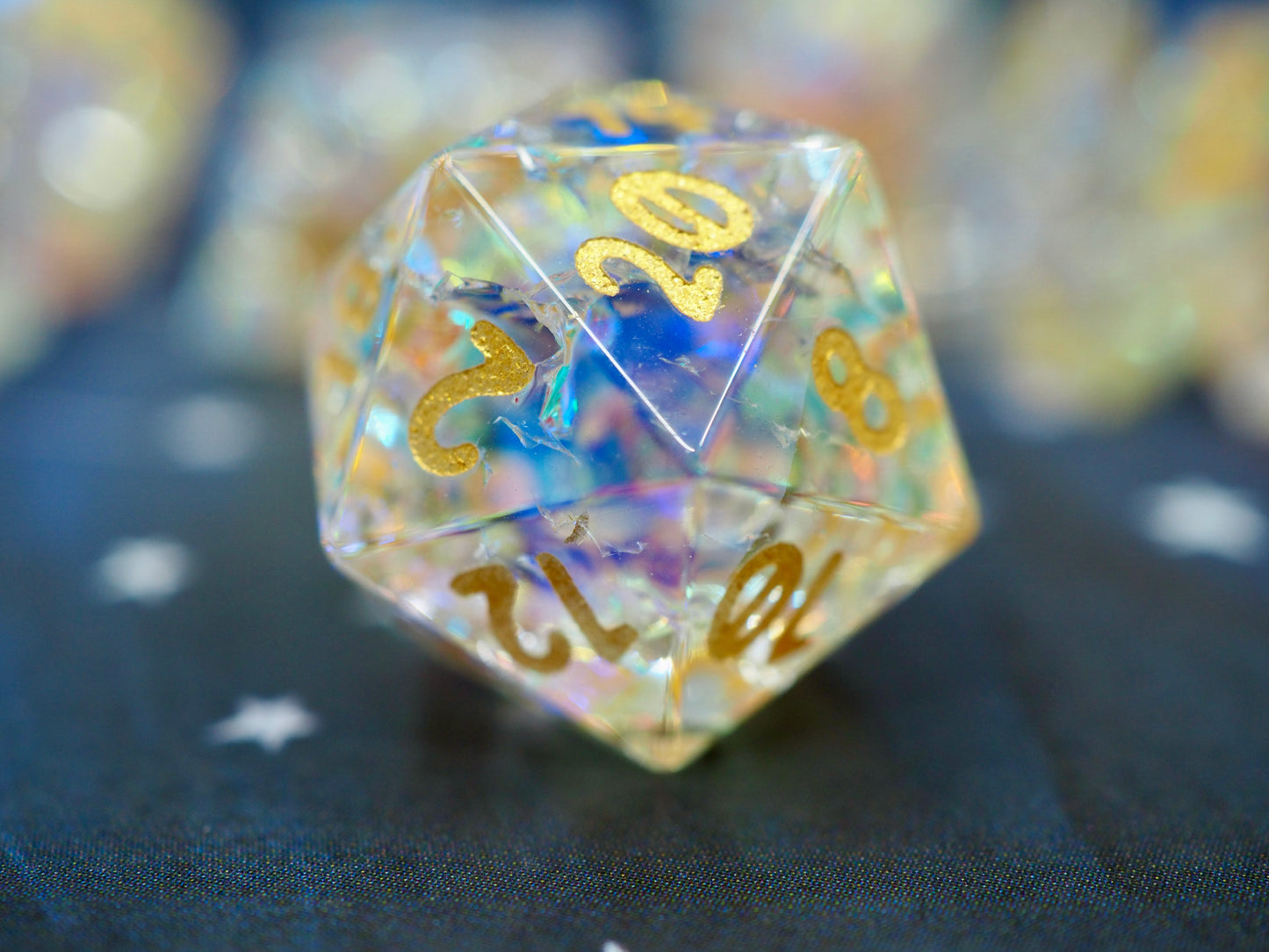 Chromatic Orb Rainbow Holographic Glass Dice Set