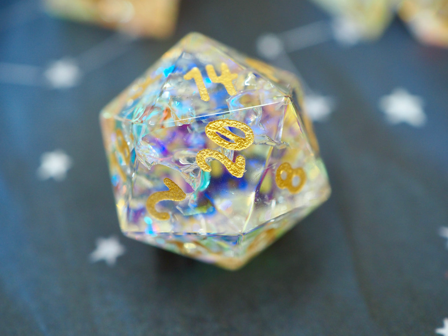 Chromatic Orb Rainbow Holographic Glass Dice Set