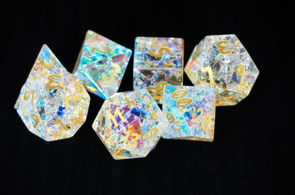 Chromatic Orb Rainbow Holographic Glass Dice Set