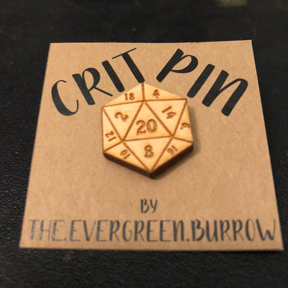 D20 Critical Hit Wooden Pin