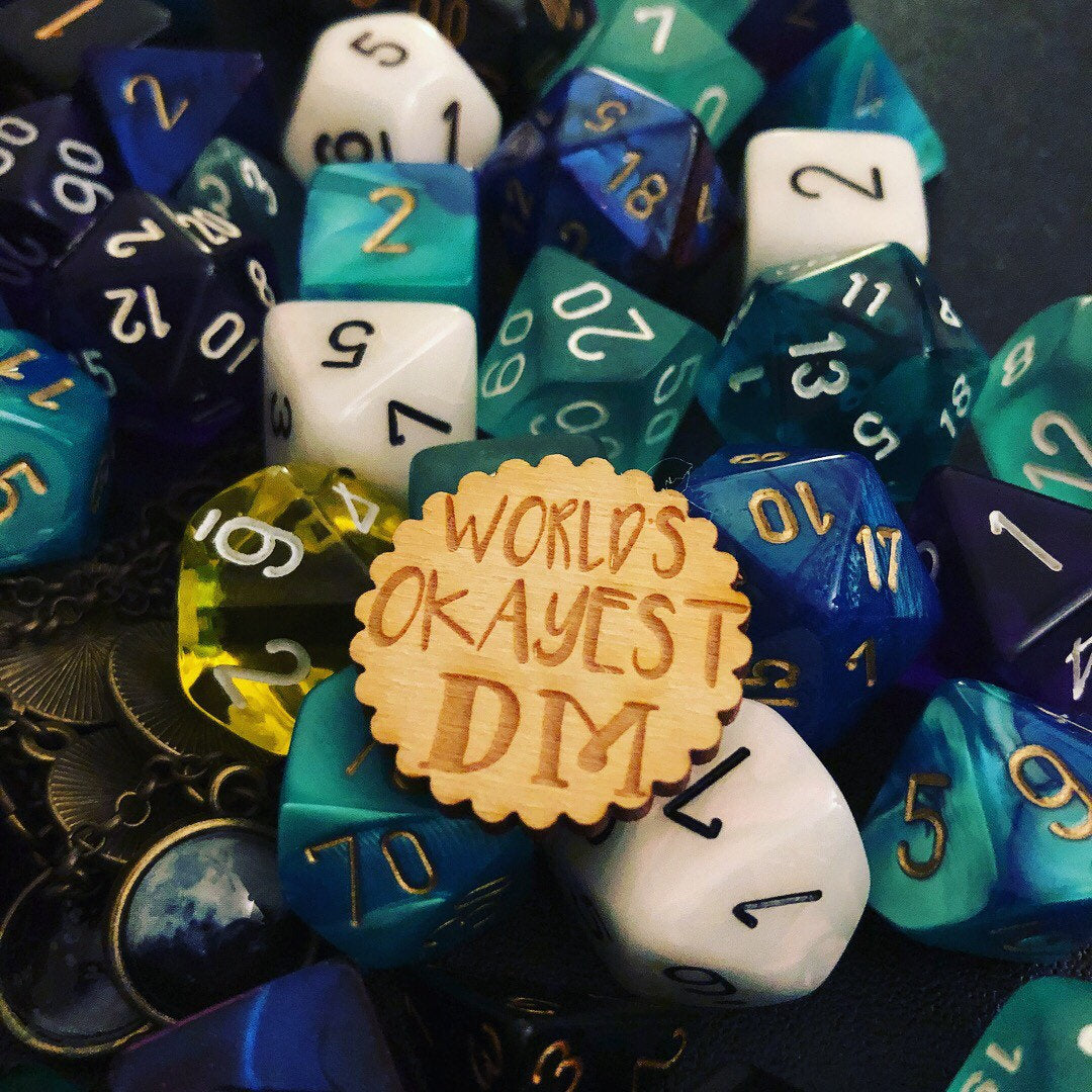 D&D Dungeon Master 'World's Okayest DM' Wooden Pin