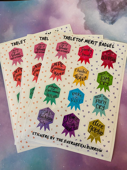 Tabletop Merit Badge Sticker Sheets D&D Stickers Achievement Tabletop