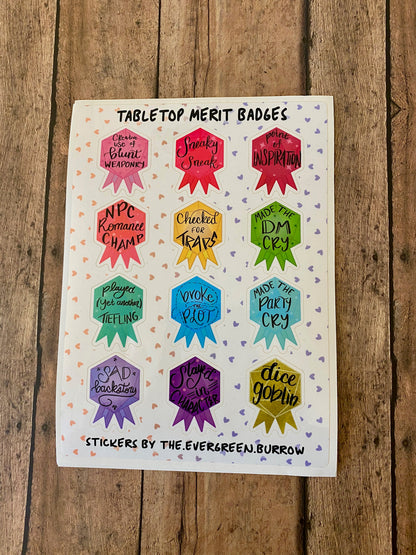 Tabletop Merit Badge Sticker Sheets D&D Stickers Achievement Tabletop