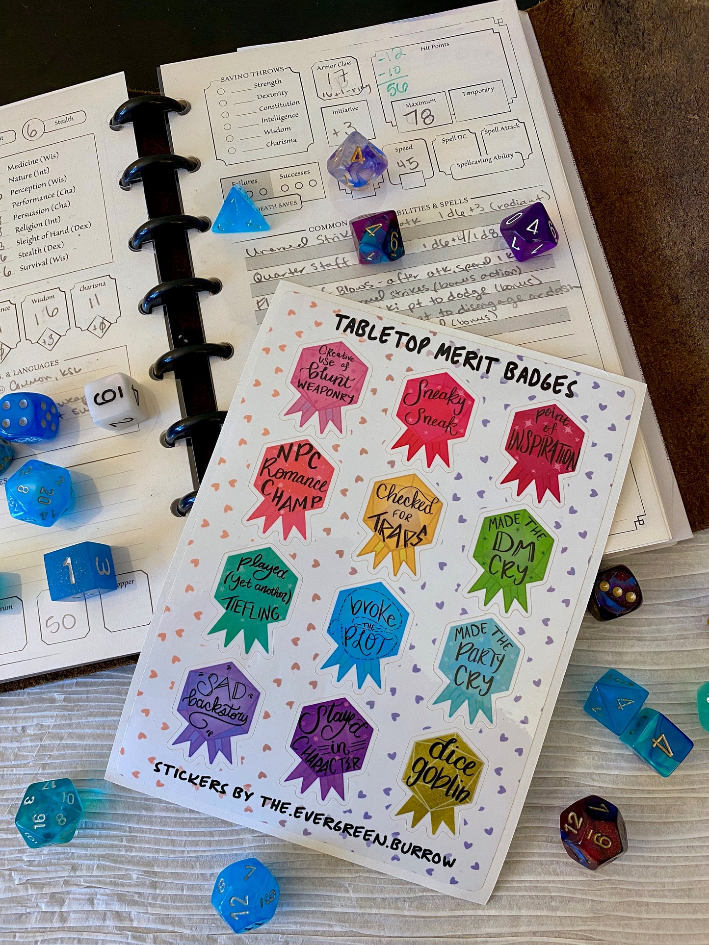 Tabletop Merit Badge Sticker Sheets D&D Stickers Achievement Tabletop