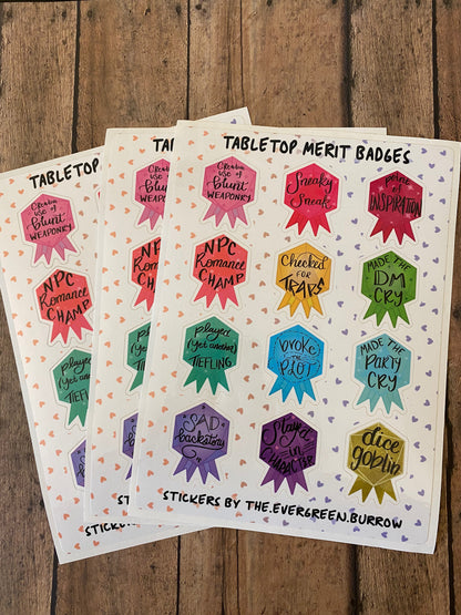 Tabletop Merit Badge Sticker Sheets D&D Stickers Achievement Tabletop