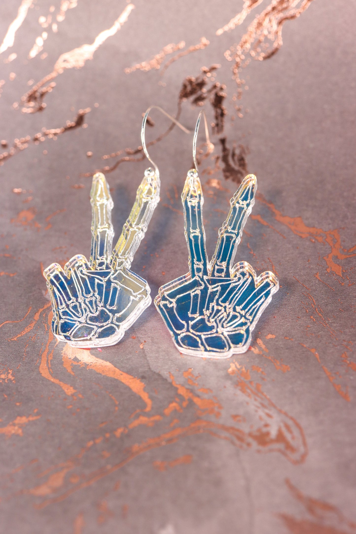 Skeleton Peace Sign Acrylic Earrings