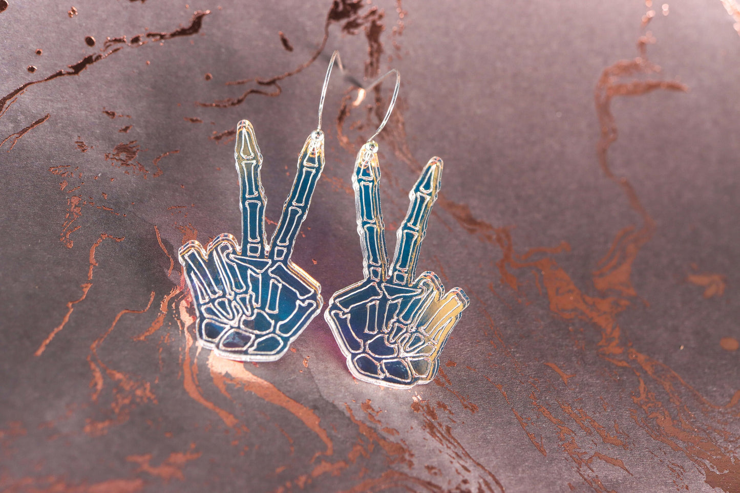 Skeleton Peace Sign Acrylic Earrings