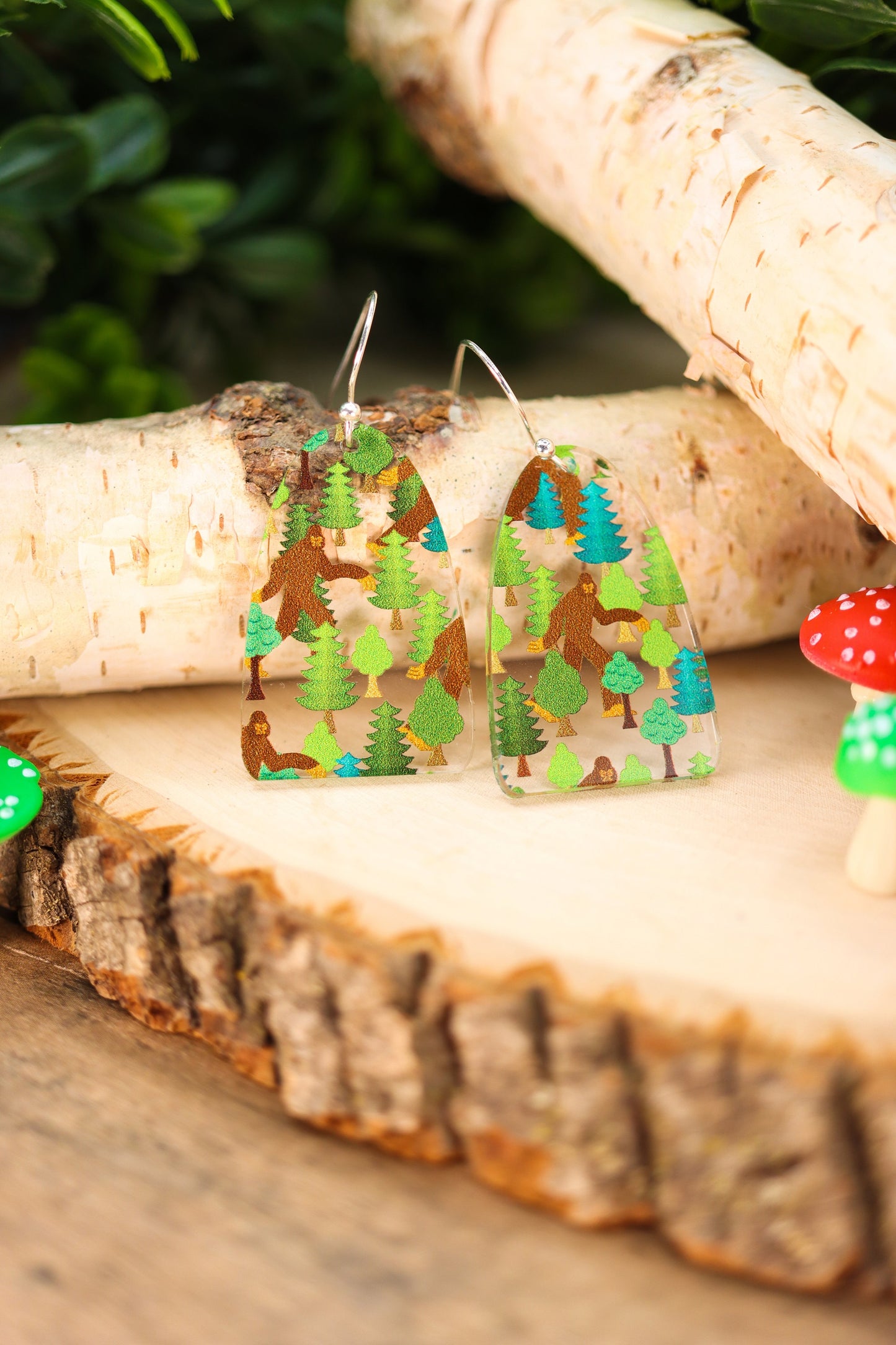 Hiding Bigfoot Forest Acrylic Earrings