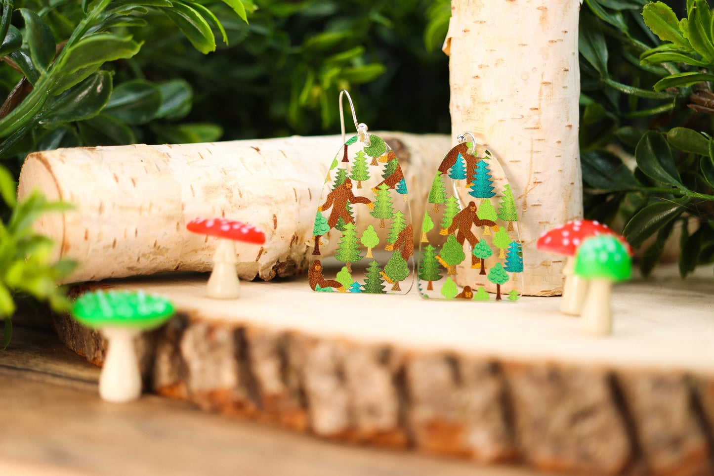 Hiding Bigfoot Forest Acrylic Earrings