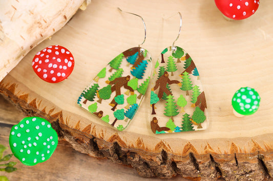 Hiding Bigfoot Forest Acrylic Earrings