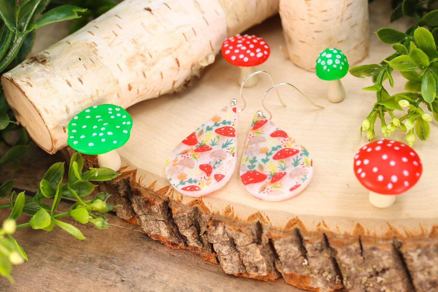 Mushroom Printed Acrylic Earrings
