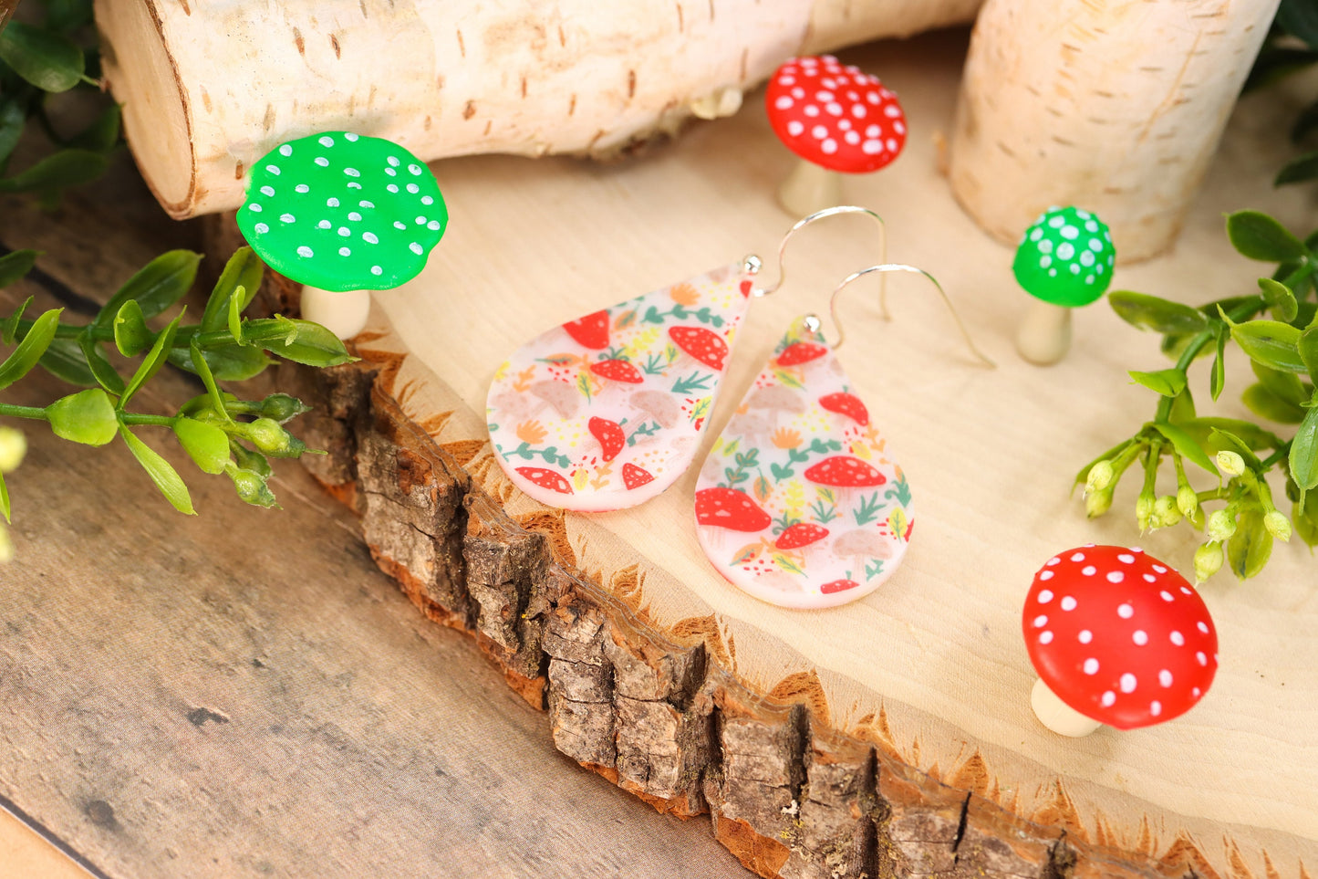 Mushroom Printed Acrylic Earrings