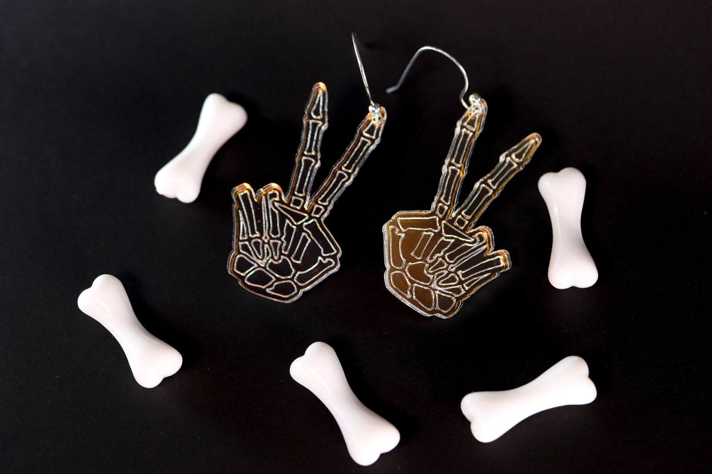 Skeleton Peace Sign Acrylic Earrings