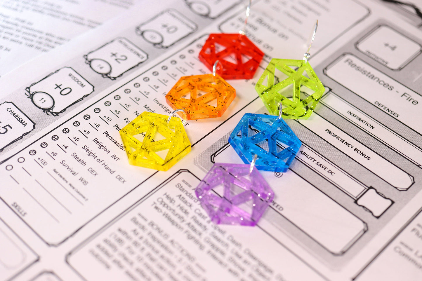 Rainbow D20 Acrylic Earrings