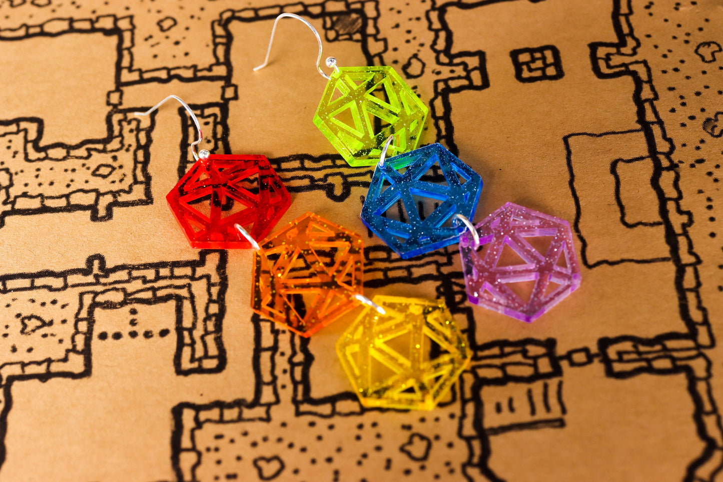 Rainbow D20 Acrylic Earrings