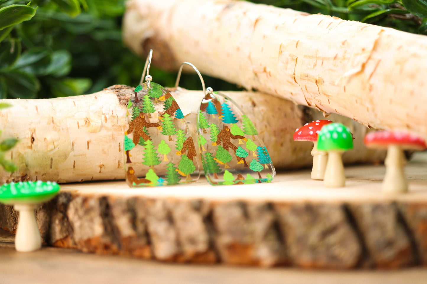 Hiding Bigfoot Forest Acrylic Earrings