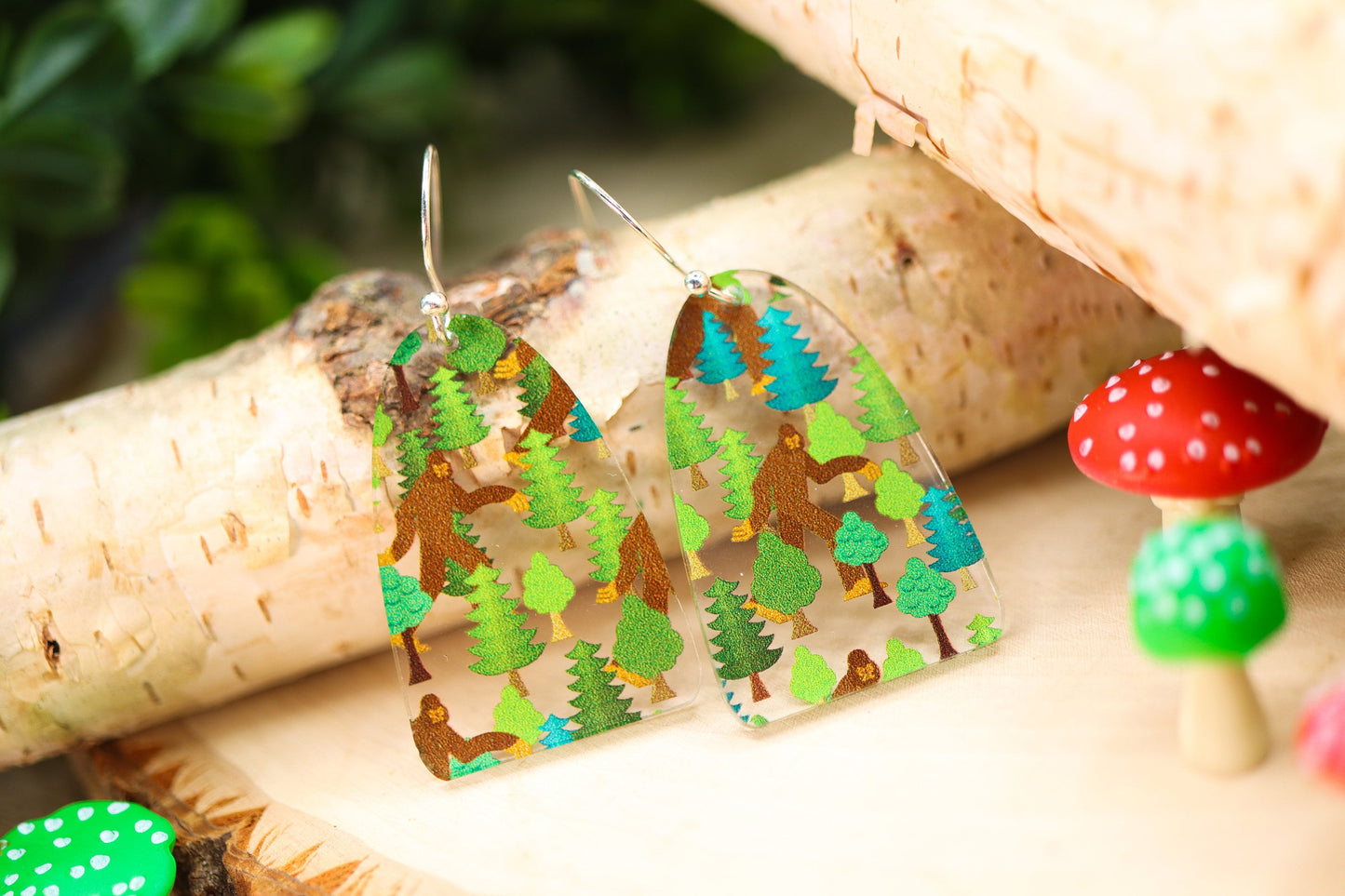 Hiding Bigfoot Forest Acrylic Earrings